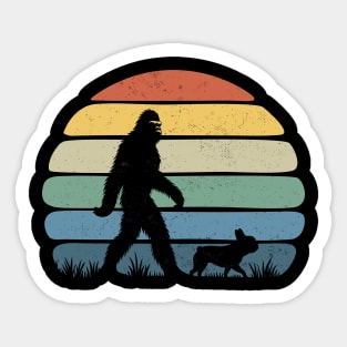 Bigfoot Hiking With a Bulldog Dog Vintage Distressed Outdoor Sticker